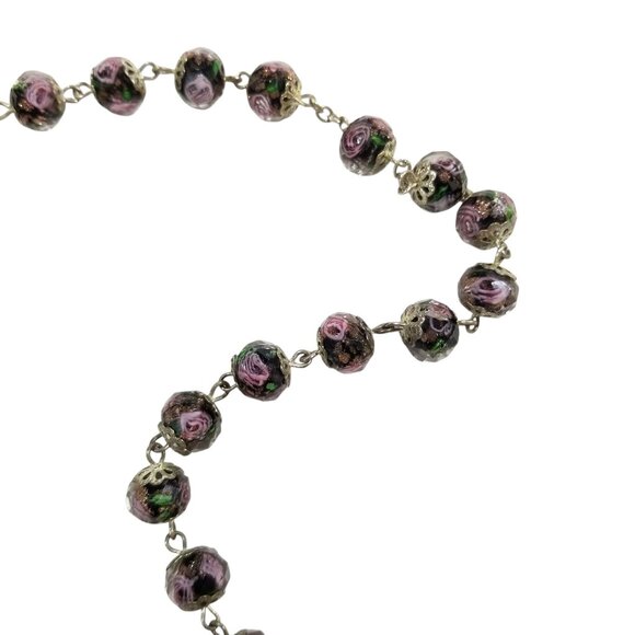 Lampwork Rose Bead Necklace Pink Roses in Sparkly Faceted Glass Beads - Picture 6 of 16